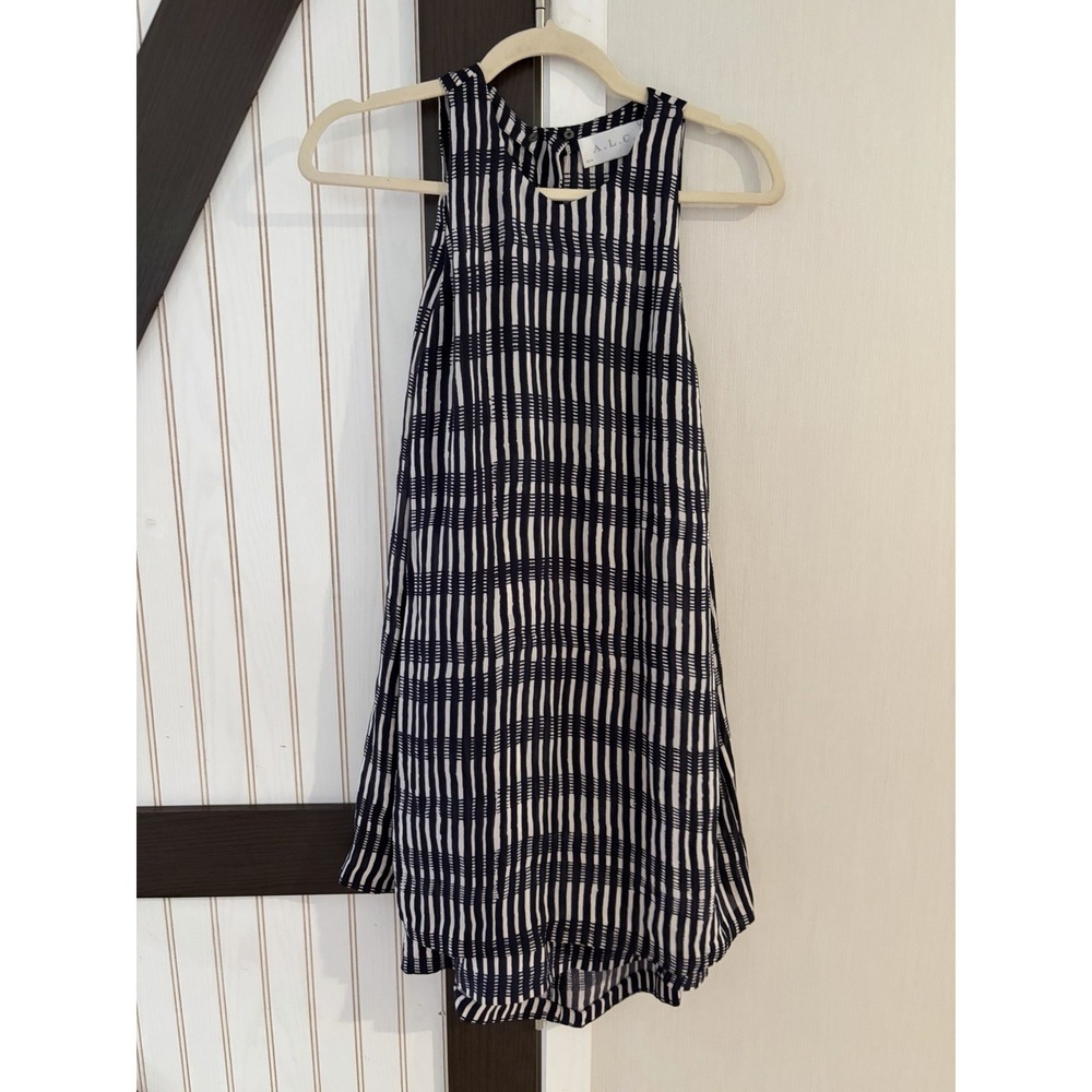 A.L.C. Solang Open Back Silk Mini Dress Midnight Striped Size Small